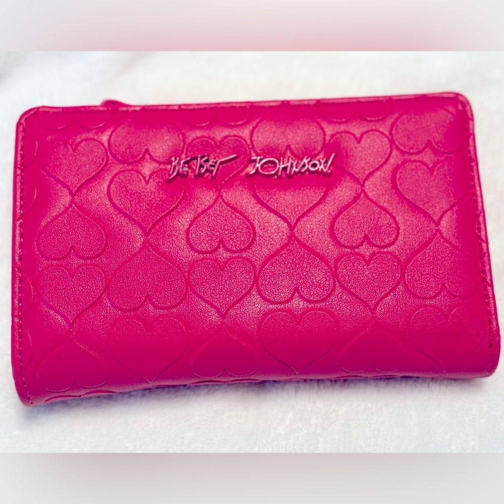 Betsey Johnson Bifold Wallet Embossed Hearts - Pink. Perfect for V-Day (NWT)